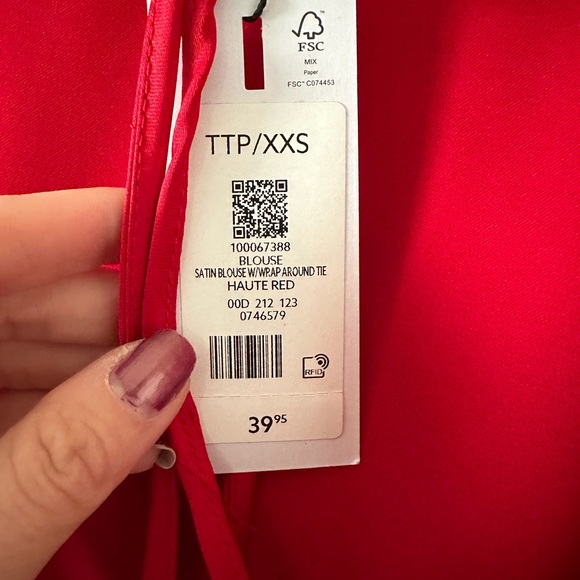 Red Satin Wrap Top - Picture 3 of 3